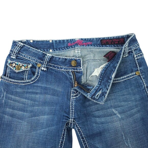 Rock & Roll Cowgirl Boot Cut Jeans READ Womens 31x32.5 Low Rise Distressed Denim - Picture 13 of 16
